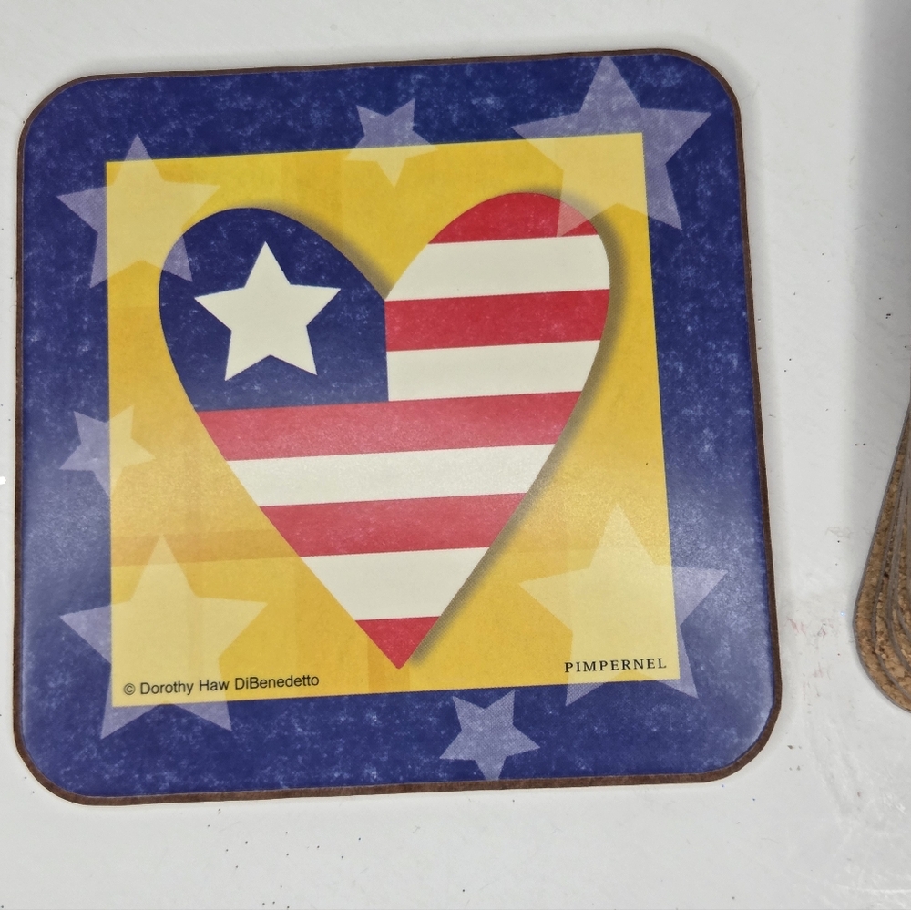 Pimpernel Premier Collection American Flag Heart Coasters Set‎ New - Picture 3 of 10